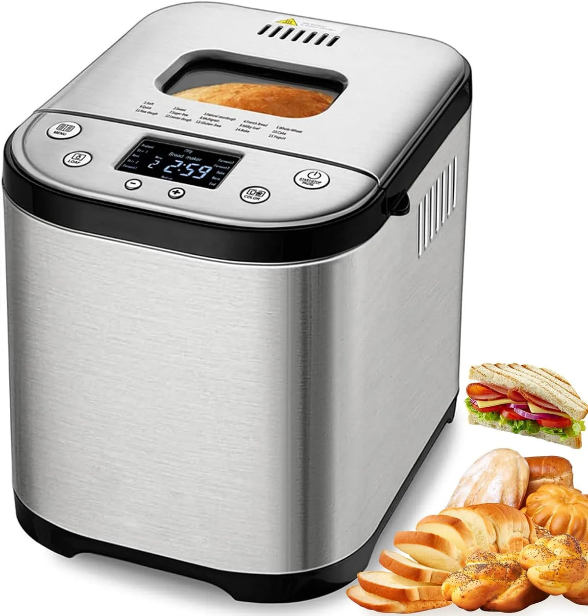 Modell 15-Stunden-Reservierung Brotbackautomat, automatischem Teigkneten, mit 15 voreingestellten Menüs, 3 Krustenfarben, Teigbackautomat