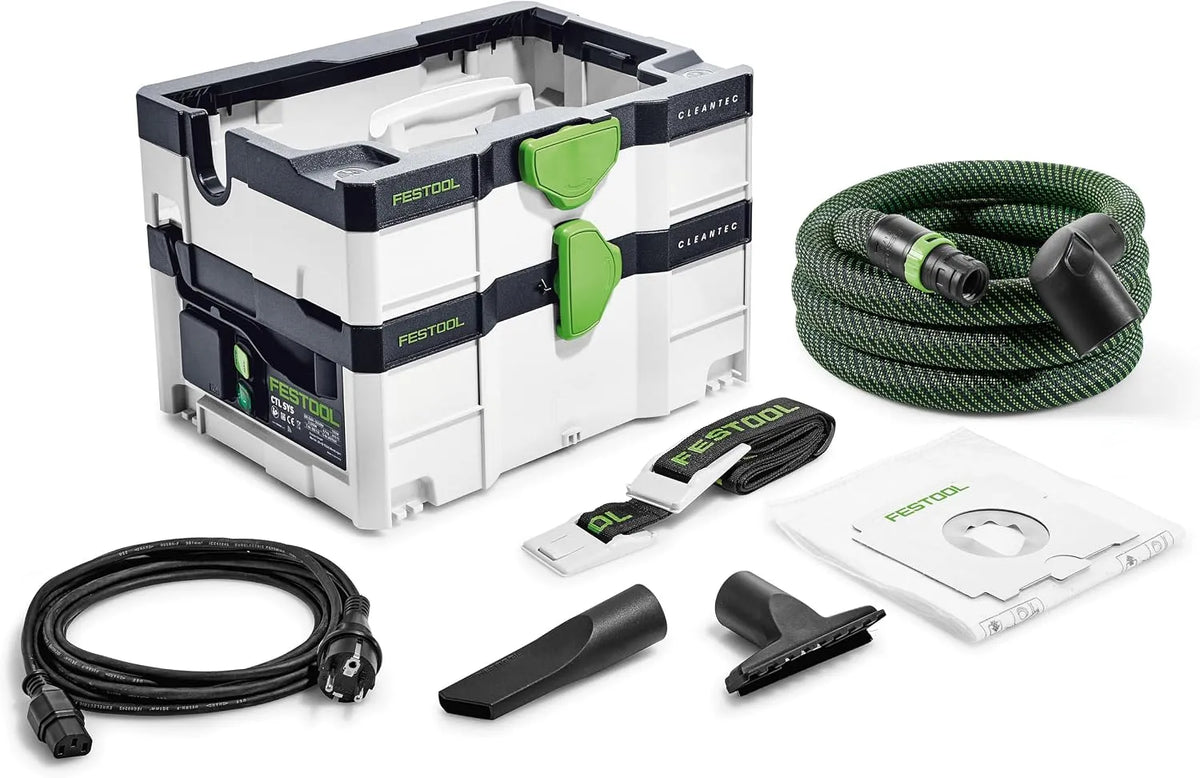 CTL SYS CLEANTEC Festool Absaugmobil, mit Filtersack montiert, Polsterdüse, Tragegurt, Saugschlauch mit Winkeldrehausgleich saugerseitig, Fugendüse