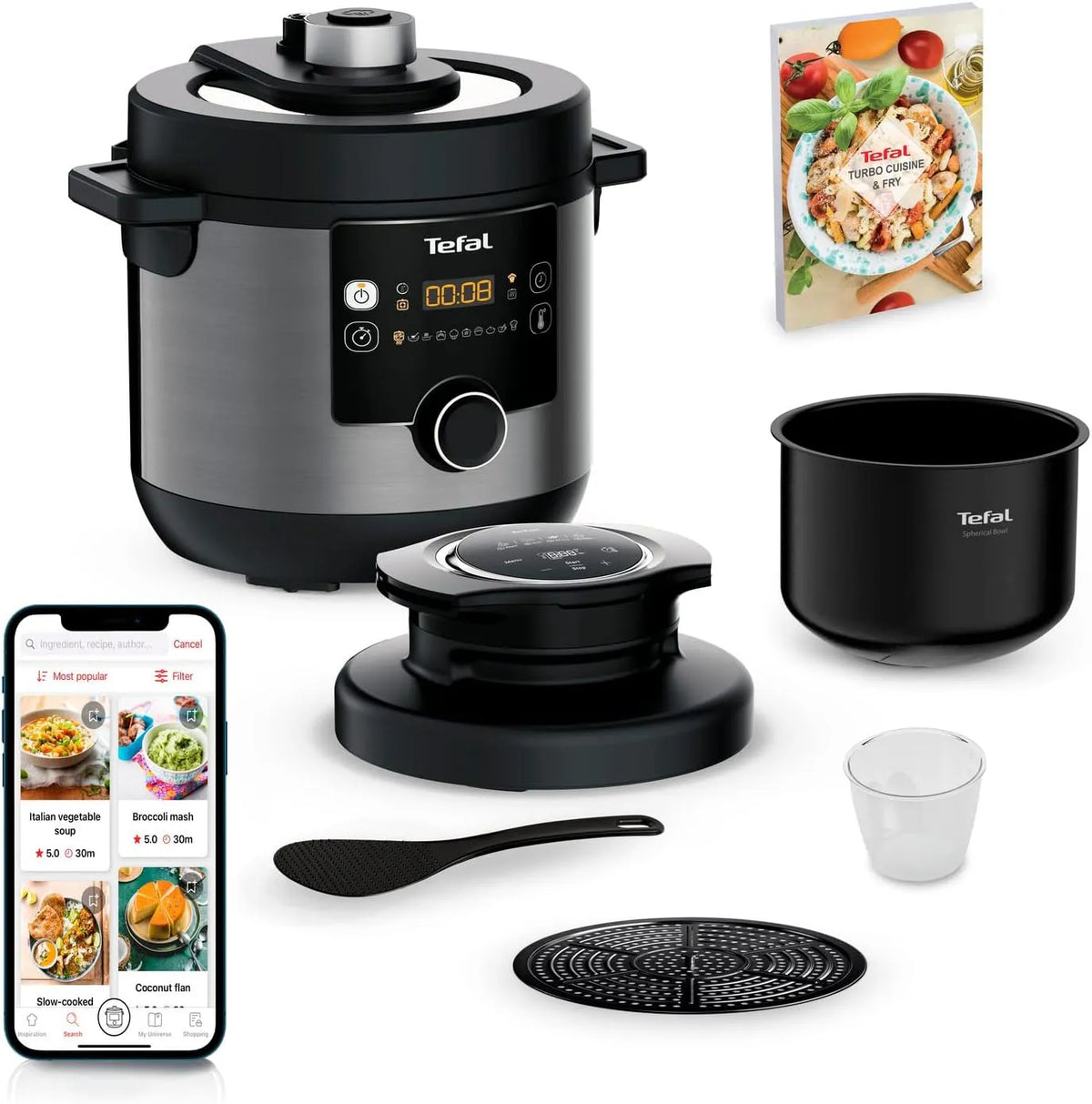 Tefal Heißluftfritteuse CY7788, 14 automatische Kochprogramme, Schnellkochtopf &, vielseitig, 7,6 L Kapazität, Turbo Cuisine & Fry Multikocher