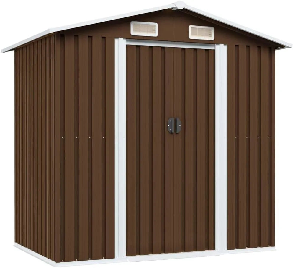 Geräteschuppen Braun, mit Türgriff und Kantenschutz Gartenhaus Schuppen Metallgerätehaus Outdoor Garten Schuppen 204x132x186 cm Stahl, Festnight