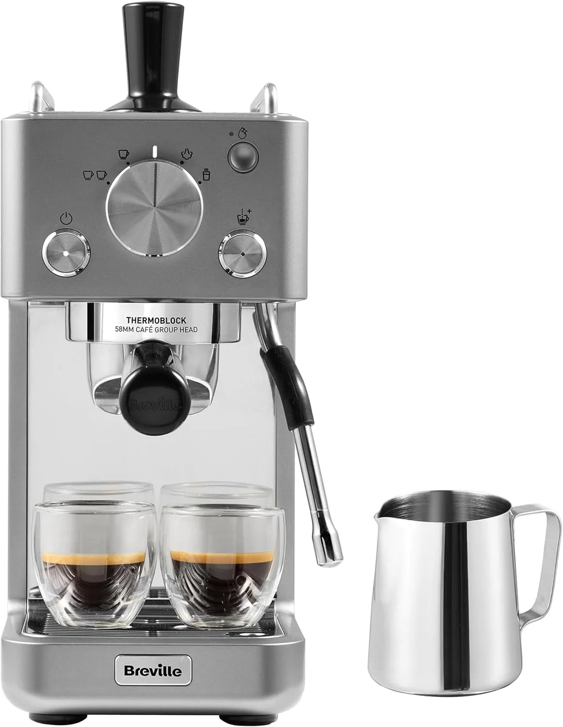 Espressomaschine 15-bar-Pumpe VCF185X Breville Barista, „Slimline', Lattes und mehr, kompakte Kaffeemaschine für Cappuccinos, Silber