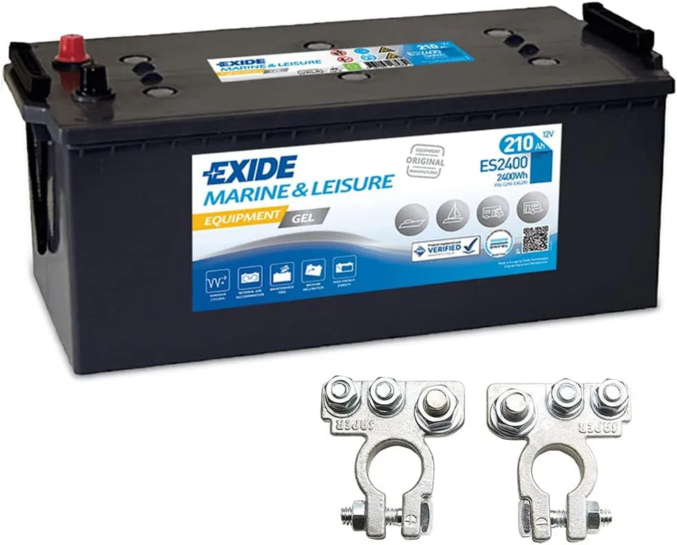 Exide Gel-Batterie ES 2400 G210, Equipment 12V 210Ah inklusive. Polklemmen Boot Solar Wohnmobil