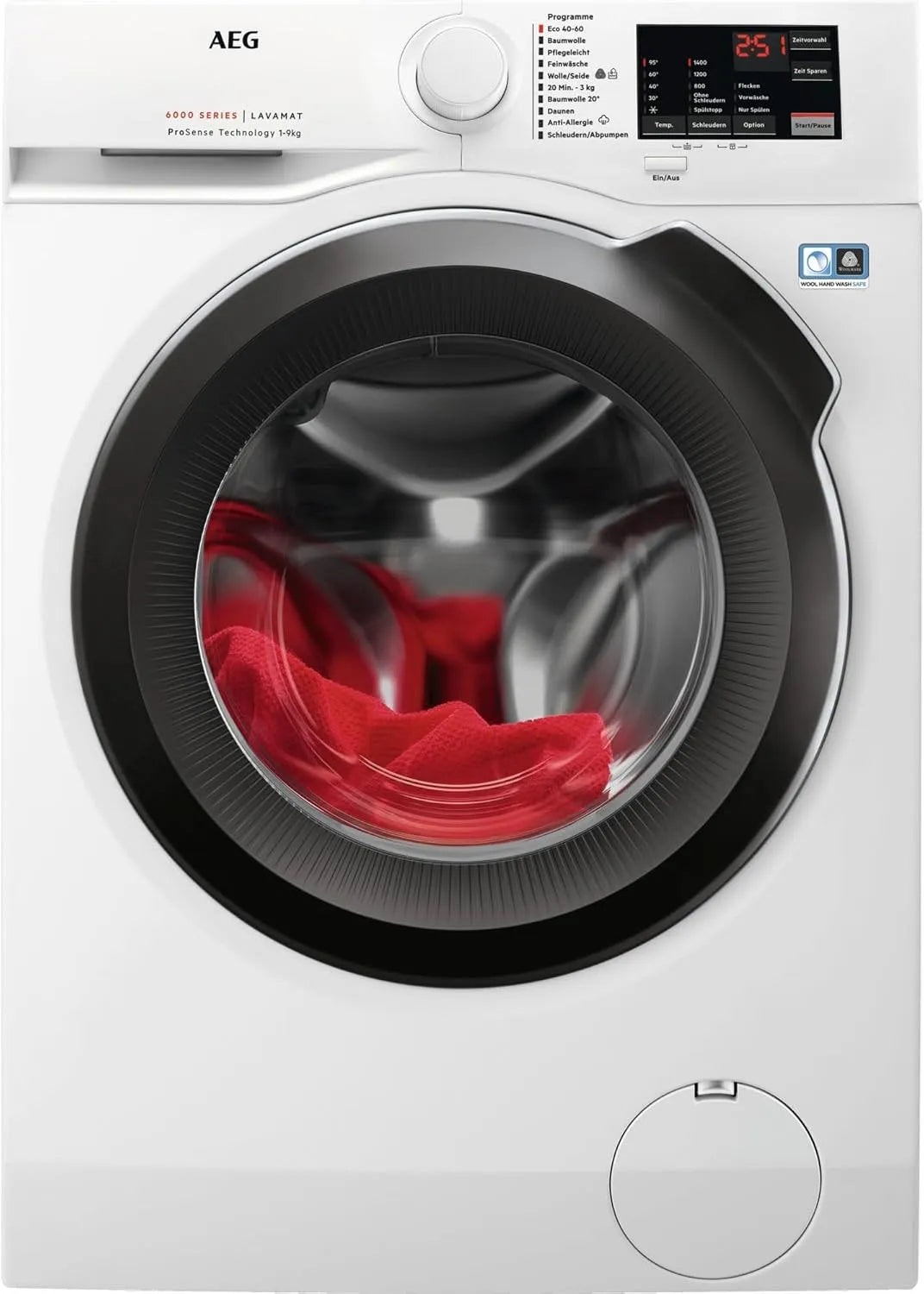 AEG Waschmaschine 6000 1400 L6AMZ49FL, Gewicht 9 kg, Serie ProSense: Mengenautomatik für automatische Anpassung von Waschdauer, Energieverbrauch, min