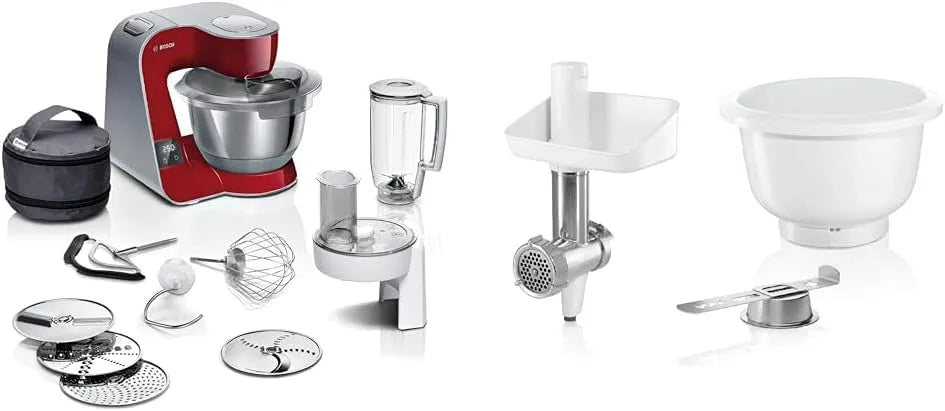 Bosch Küchenmaschine MUM5X720 MUZ5BS1, Kunststoffschüssel, Serie 4, integrierte Waage & BakingSensation, Fleischwolf