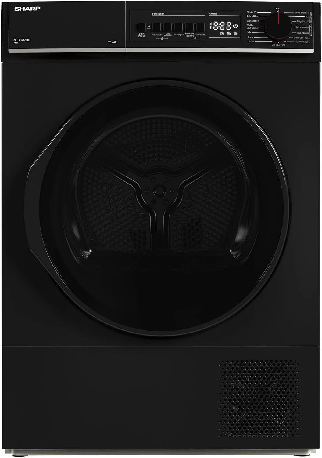 Sharp Wäschetrockner KD-PRO7S7GBD-DE 20-Minuten-Schnelltrockenprogramm, Gewicht 7kg, 15 Trockenprogramme inklusive., WiFi, in Schwarz