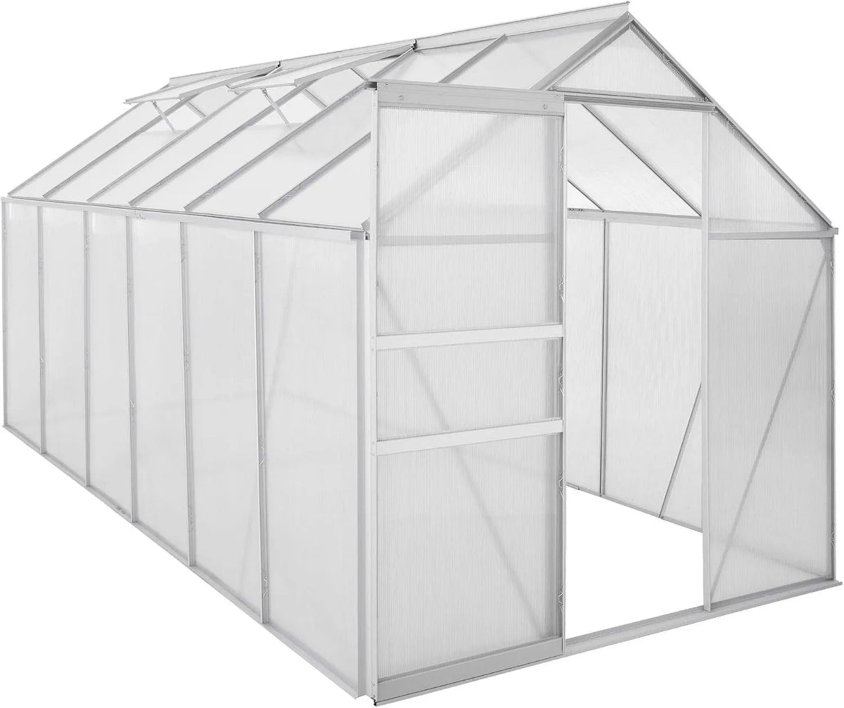 Gewächshaus Zelsius Aluminium, Maße 380 x 190 cm, 6 mm Hohlkammerplatten, UV-beständig, Winterfest, Treibhaus, Pflanzenhaus, Tomatenhaus, Frühbeet