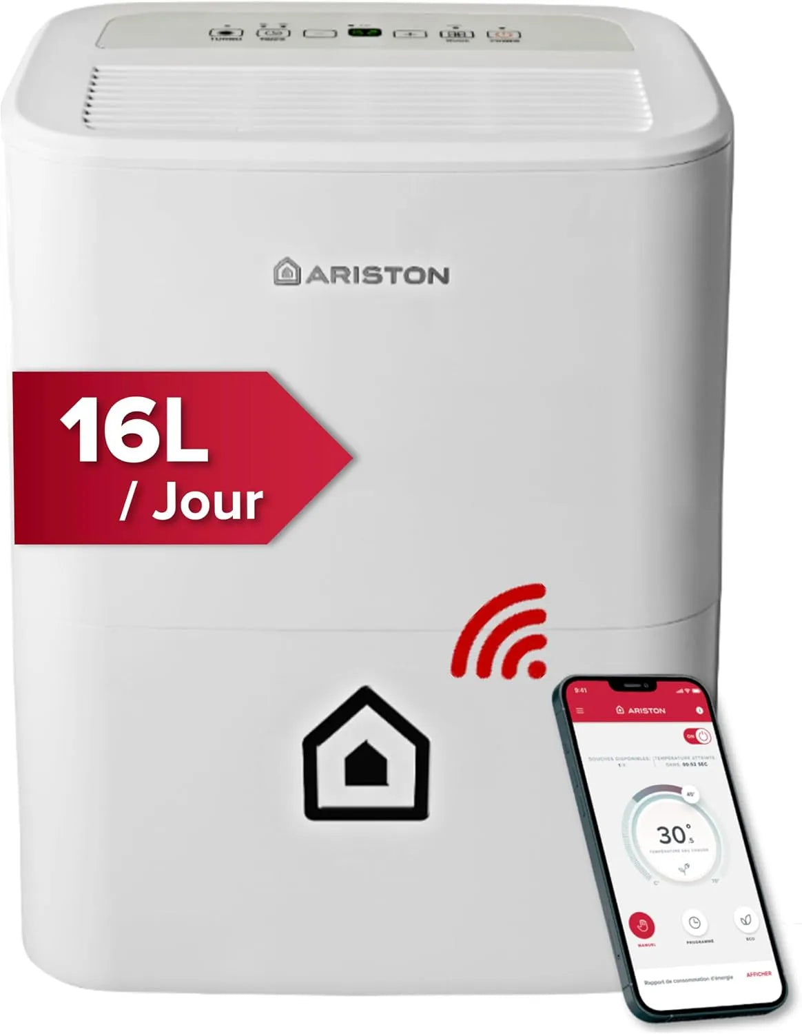 Ariston Luftentfeuchter 16s, Leistung 430W, Fassungsvermögen 16 Liter, Deos Wi Fi Tragbarer, Tag, Weiß