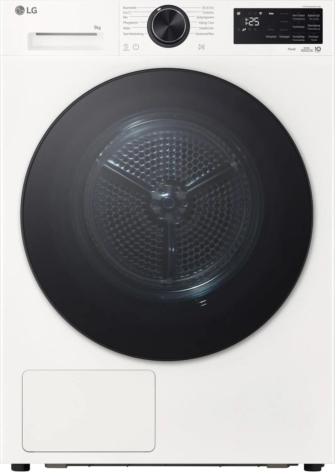 LG Modell, Gewicht 9 kg RT90X7, Trockner, mit Wärmepumpentechnologie, LED-Display, selbstreinigender Kondensator, Trockensensor, Weiß