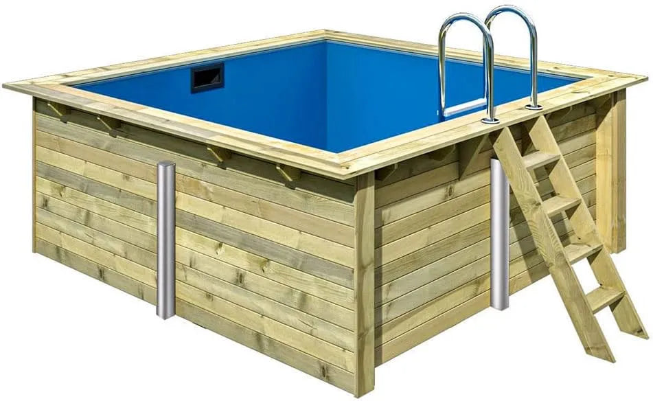 Pool, Maße 3,50 x 3,20 x 1,24 m, Holzpool Komplett-Set Rechteck Schwimmbecken, inklusive. Sandfilteranlage, leistungsstarke Poolpumpe Skimmerpaket