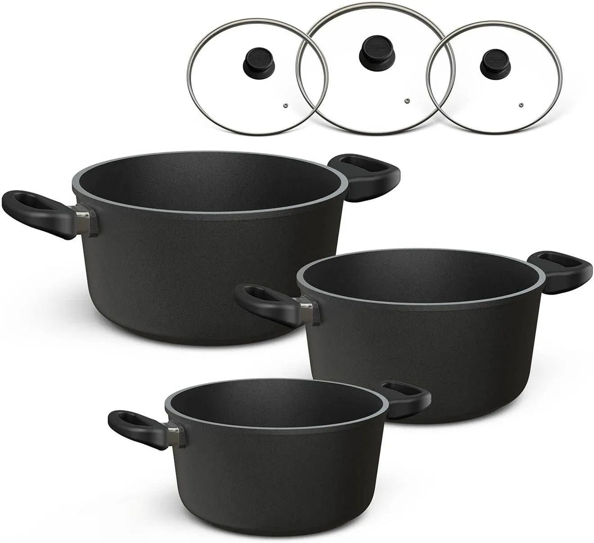 Topfset Hoffmann, 6-teilig I Set alle Herdarten auch Induktion I Töpfe Made in Germany 100% verzugsfrei, Induktion mit Glasdeckel