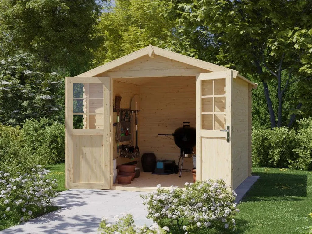Gartenhaus, Gerätehaus aus aus Fichten-Holz mit 28 mm Wandstärke, Holzhaus Geräteschuppen Größe: 260 x 248 x 226 cm, Sockelmaß: 230 x 230 cm