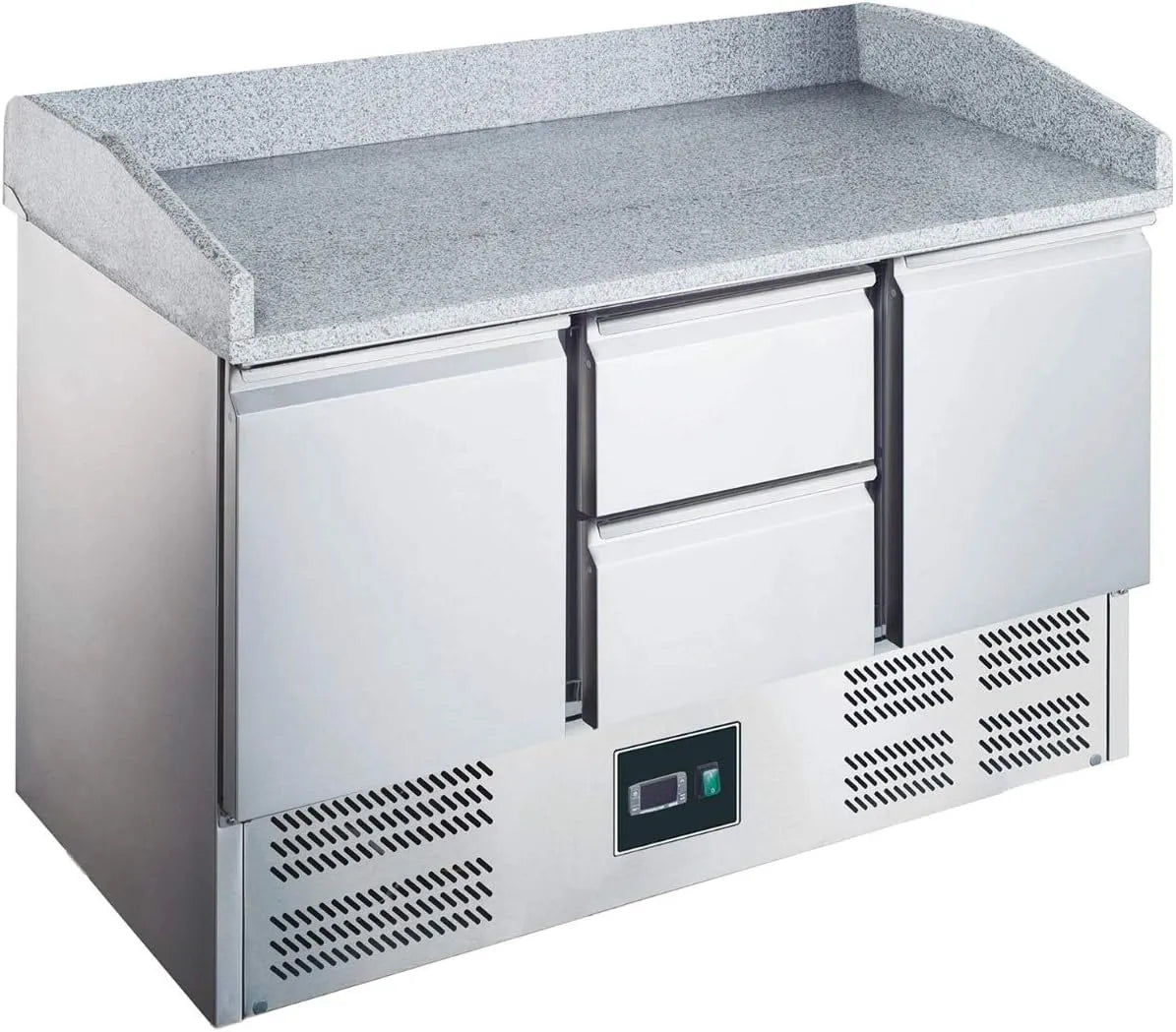 ZS 903 PZ ZORRO, 2 Türen, Kühltisch mit Granitplatte und Aufkantung, Gastro Belegstation, Pizzatisch 2D, 2 Schubladen, Salatkühlung