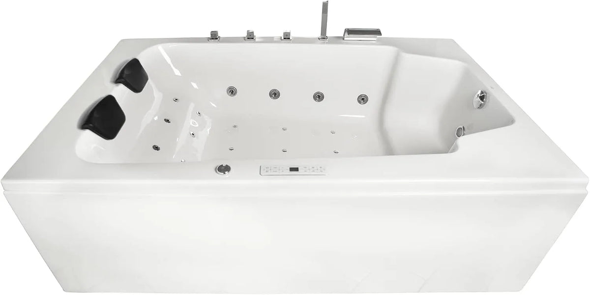 Whirlpool, LED-Ambiente, Classic Indoor Badewanne XXL Milos für 2 Personen mit 28 Massagedüsen, Wasserfall, Bluetooth und Radio, Touchpanel