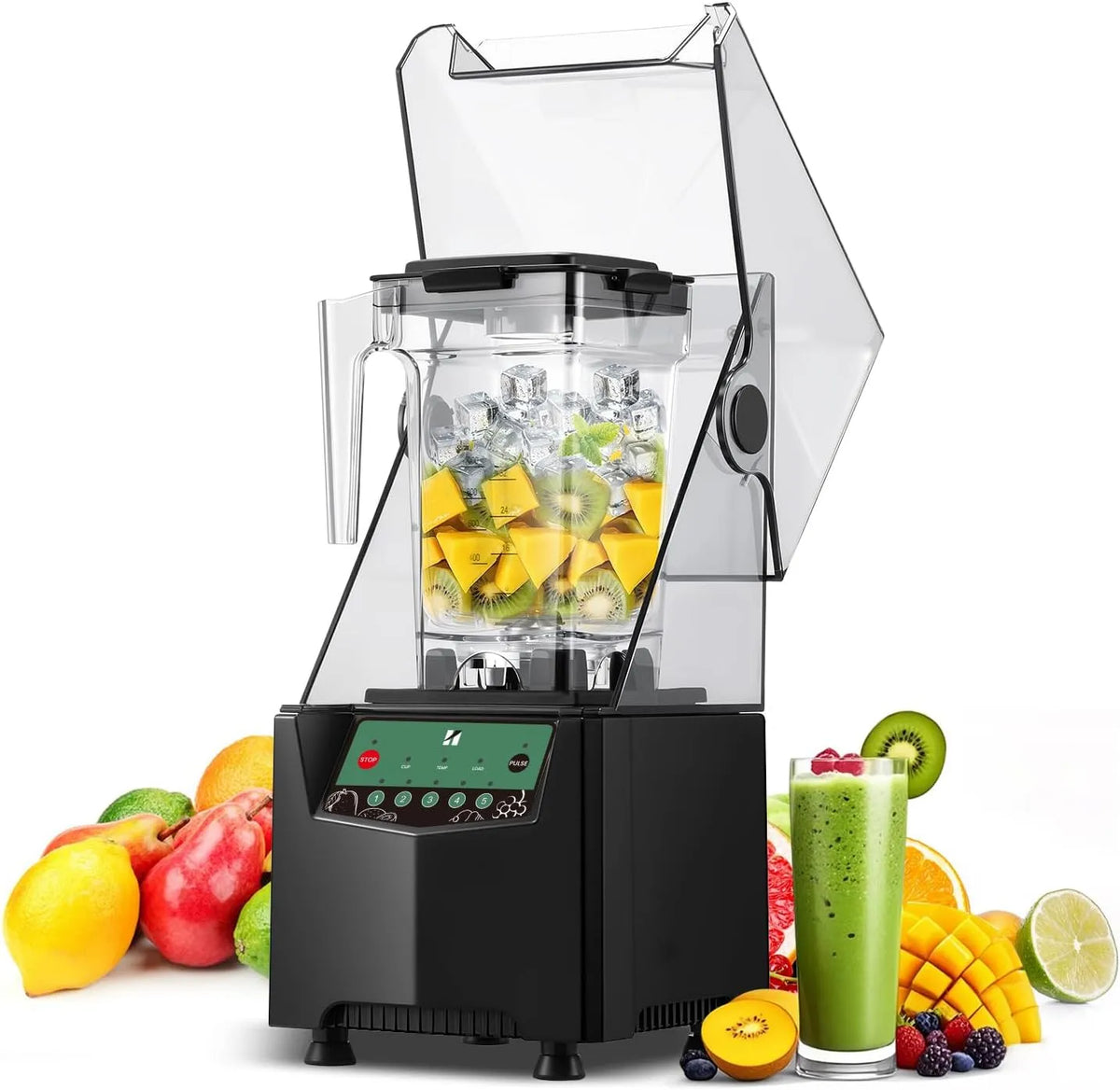 Mixer mit Schallschutzhaube Huanyu Gewerblicher, 1000 W Hochleistungsmixer zum Zerkleinern von Eis und Zubereiten von Smoothies, 2 l Fassungsvermögen