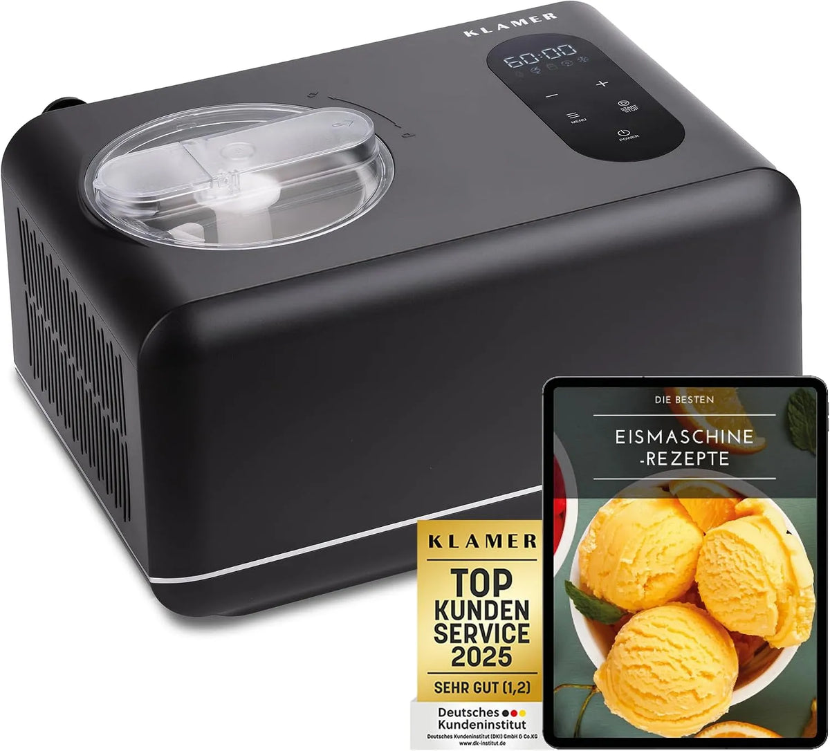 Eismaschine, KLAMER 3-in-1, Slusheis mit selbstkühlendem Kompressor, Slush Maschine & Joghurtbereiter 1,5 L, hausgemachtes Speise