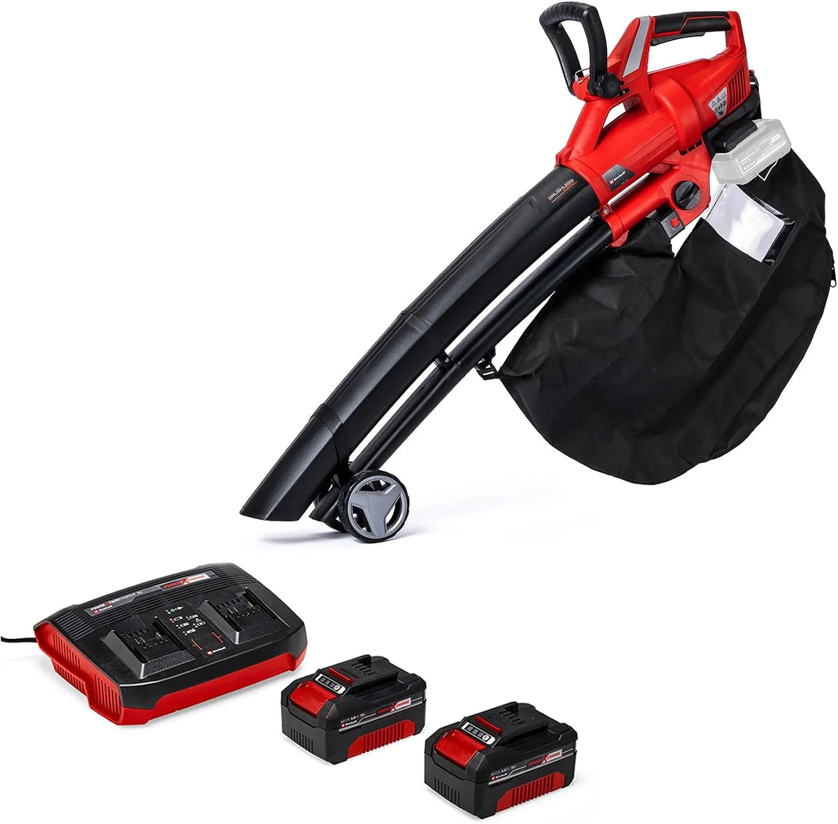 Einhell Laubsauger GE-CL 36, 2x18 V, Laubbläser Li E Power X-Change, bürstenloser Motor,45 l-Fangsack, inklusive. 2x 4,0 Ah Akku und Twincharger