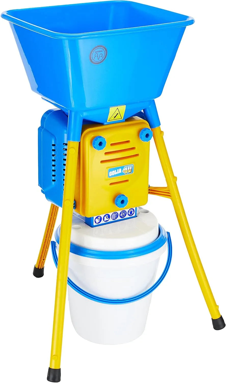 Getreidemühle Novital Elektrische, Schrotmühle, gelb, Kunststoff, mit staubdichtem Eimer, inklusive. vier Siebe, blau