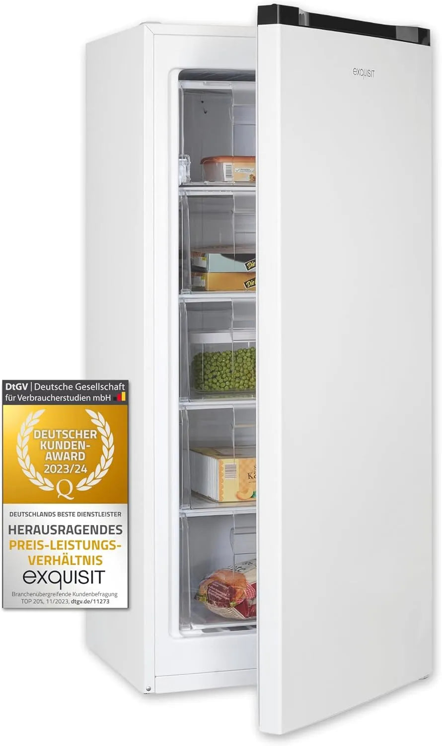 Exquisit Gefrierschrank 4-Sterne-Gefrierfach GS5145-051D, 55 cm breit, Fassungsvermögen 145 Liter, Tiefkühlschrank, gross, weiss