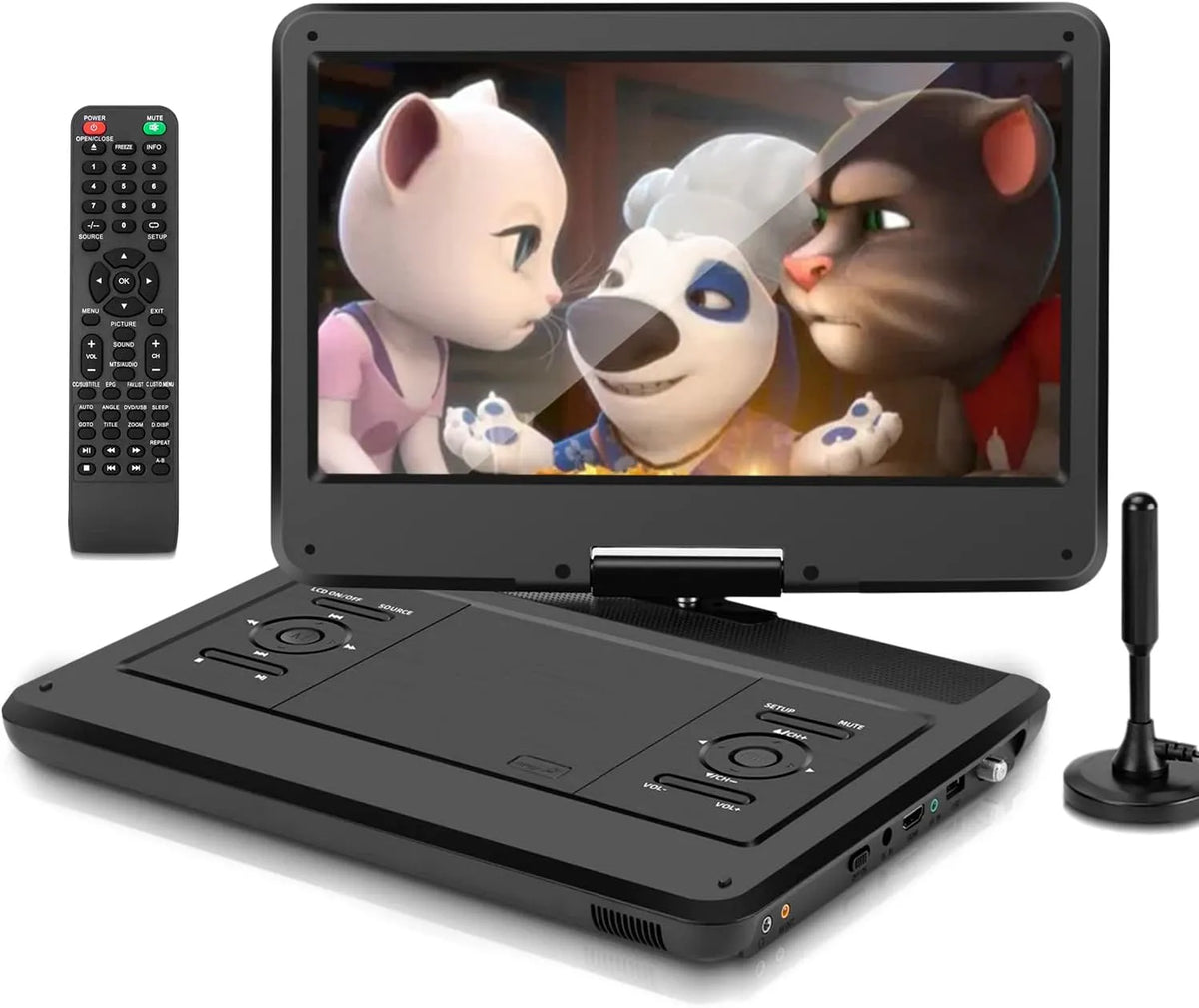 Modell tragbarer TV KCR 14 DVB-T2 Zoll, USB, HDMI, AV, Audio, eingebautem Akku, Zwei Stereo-Lautsprechern