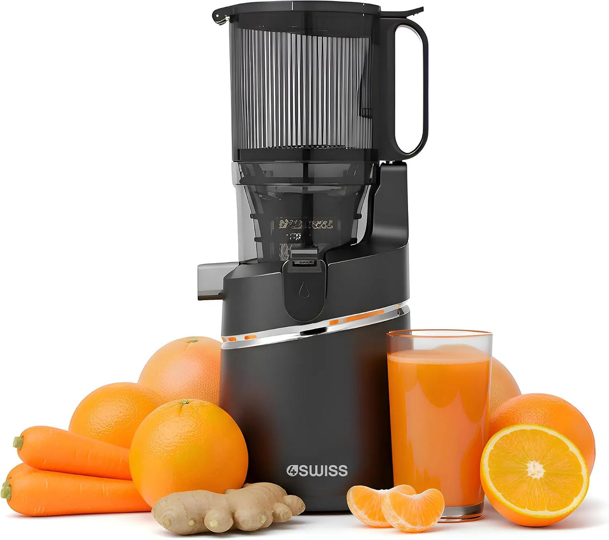 Entsafter 4SWISS WB025, Slow Juicer mit 135 mm Breite, Juicer Machine mit 37 U, Saftpresse Elektrisch 0,5L, Gemüse und Obst