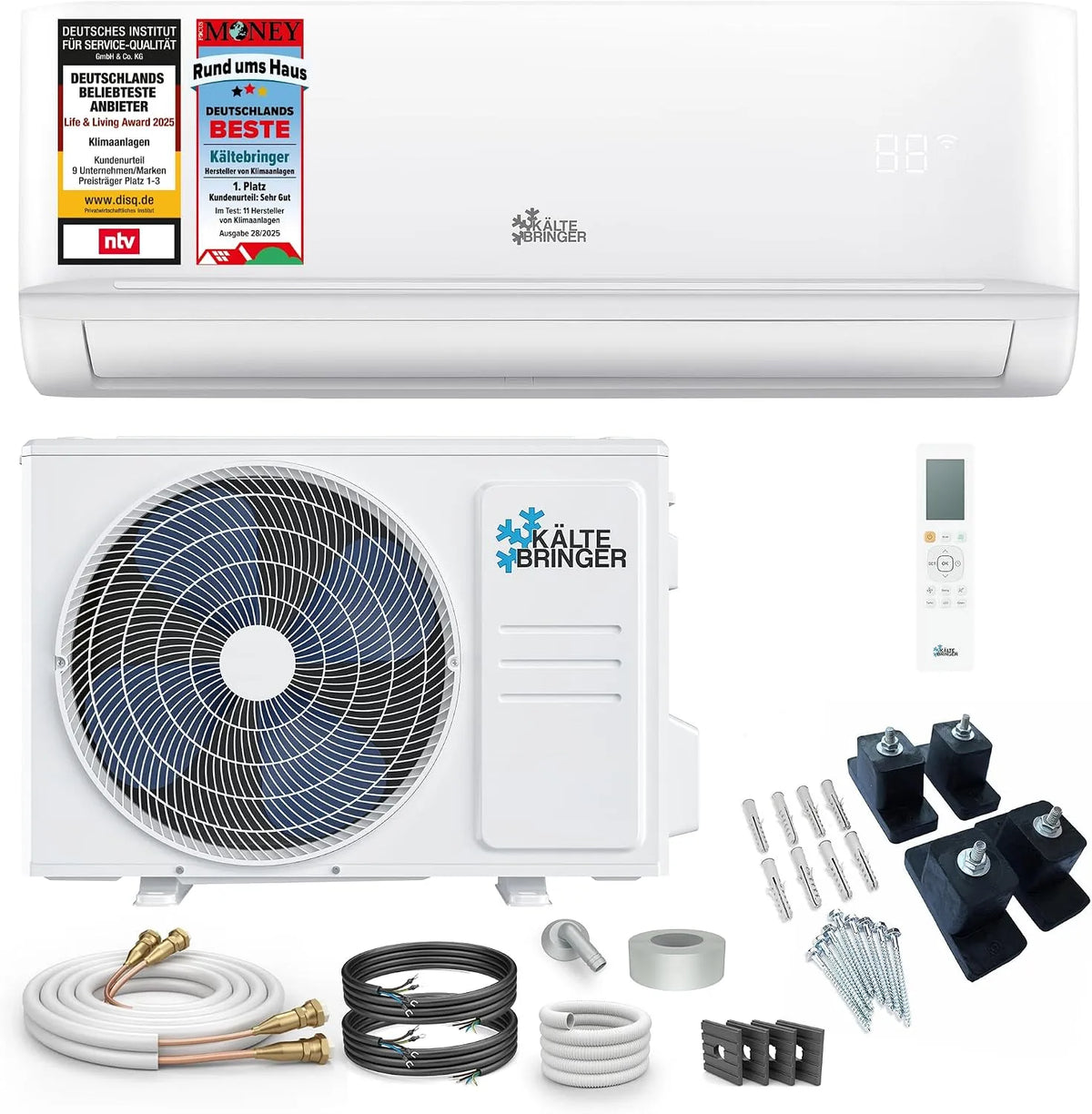 Klimaanlage 91qm Kältebringer Split, 18000 BTU, Leistung 5,3 kW, 5m Kupferleitung, Kältemittel R32, Montagematerial, Quick Connect, WiFi & App, bis