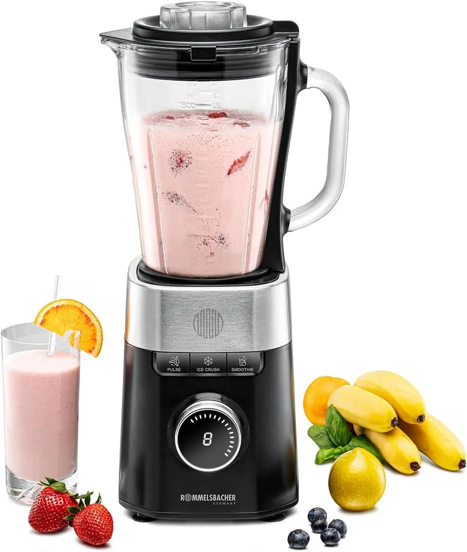 Standmixer MX 1260 ROMMELSBACHER, 22.000 U, Fassungsvermögen 1,5 l Glaskrug, Drehzahlregulierung in 8 Stufen, 1200 Watt, min, Funktionstasten, Pulse