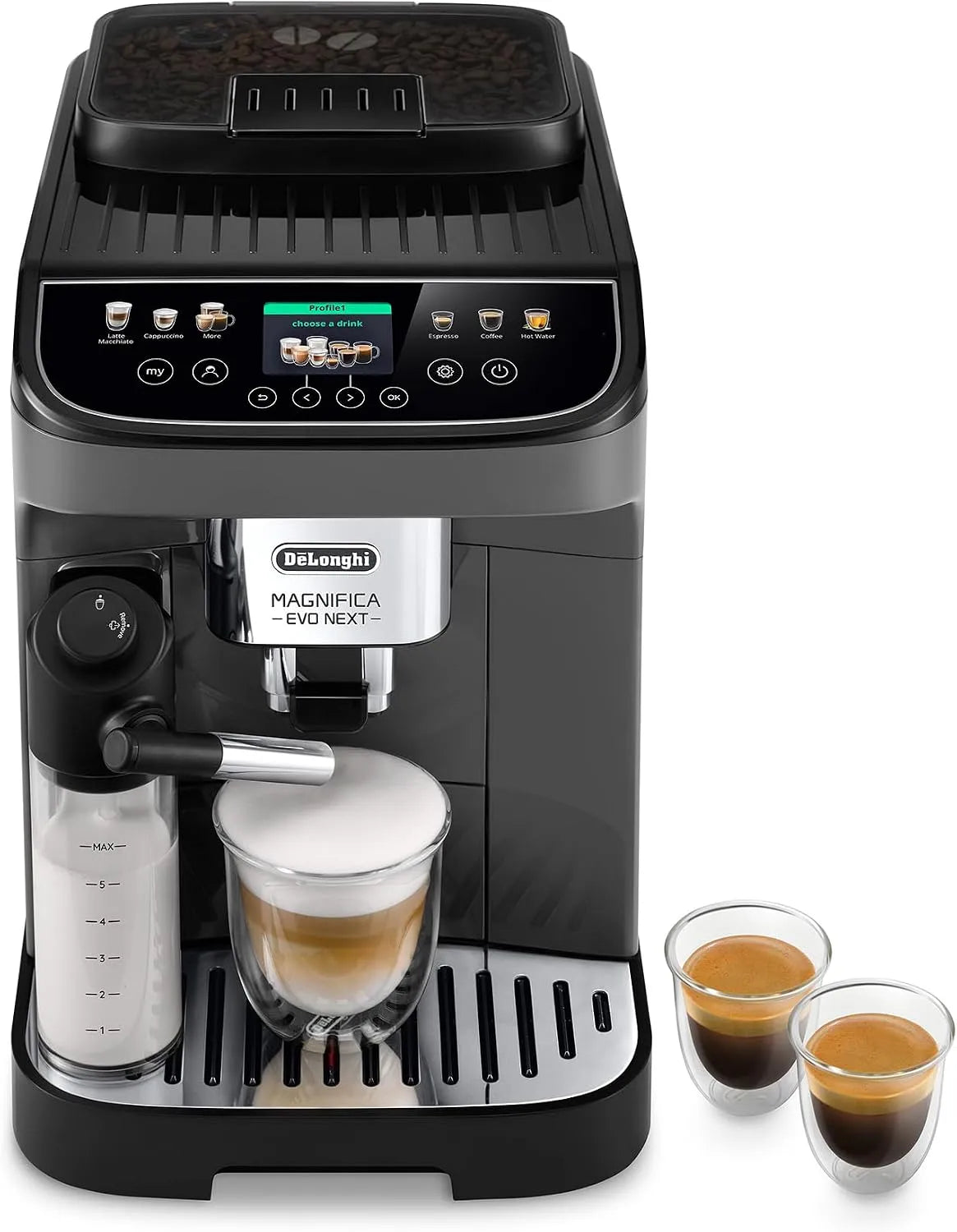 De'Longhi Kaffeevollautomat ECAM310.60.GB, 10 Personalisierbare Rezepte, Magnifica Evo Next, für Kaffeebohnen, Soft Touch Farbdisplay, Gris