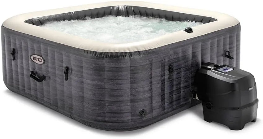Intex Whirlpool 28452NP, Maße 196 x 196 x 71 cm, 6 Plätze, 170 Düsen, Aufblasbarer PureSpa Greystone Deluxe, PVC, Farbe Grau