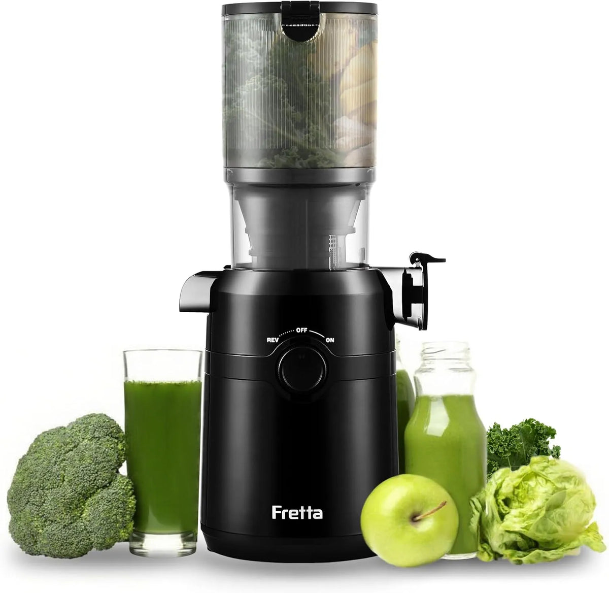 Entsafter Fretta, Slow Juicer mit 108MM Breite und Größere Fütterungsröhre, Einfacher Installation,200W, BPA-frei Tritan-Material