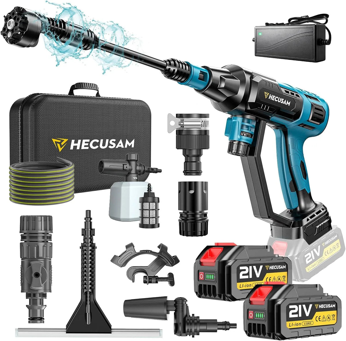 Hochdruckreiniger 4-Gang-Modus 2x4.0Ah 6-in-1und Akku, Leistung 3000W Bürstenloser Motor Max 125Bar, Schaumsprüher, Reinigungsbürste