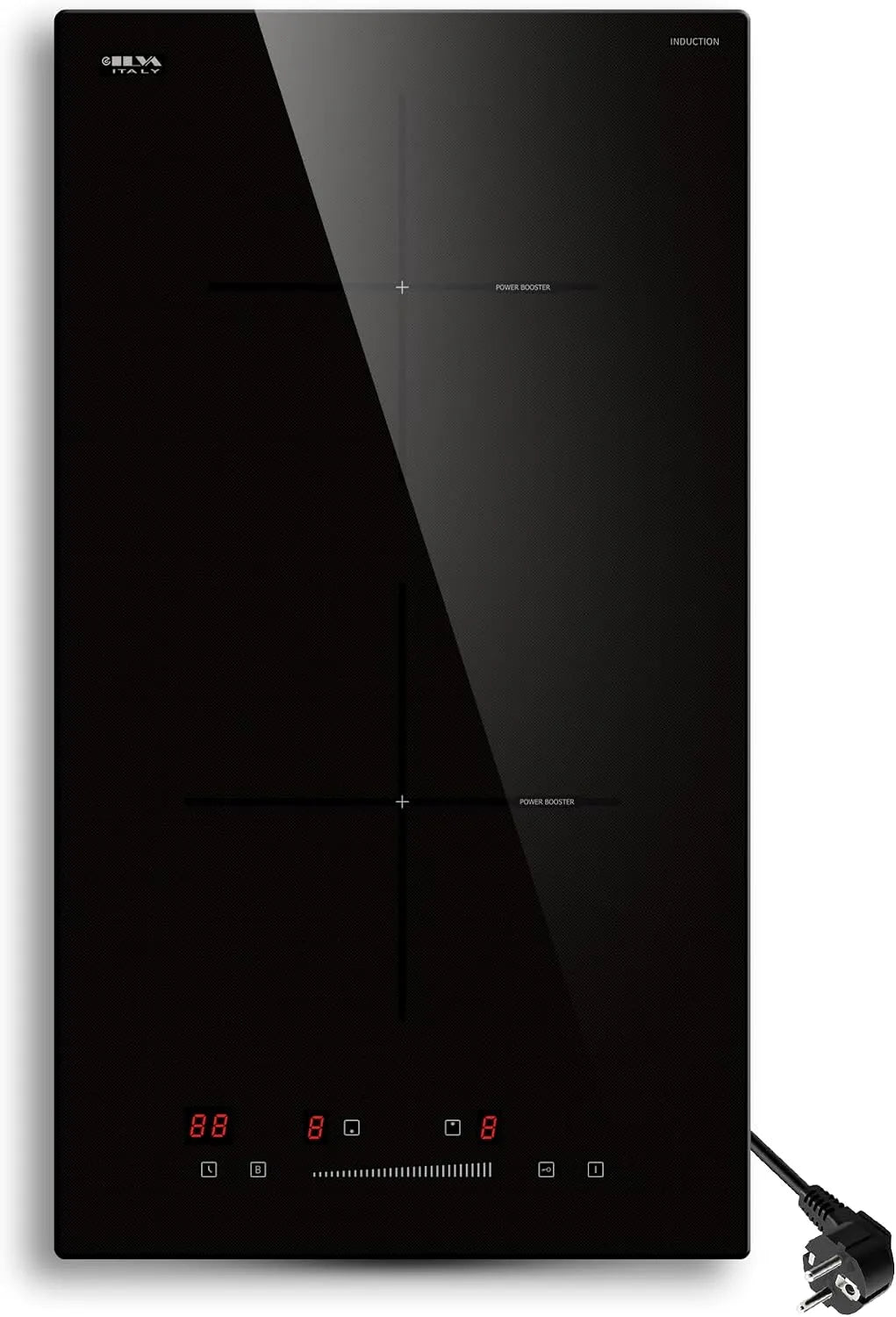 Induktionskochfeld STARCHARTS, 2 Kochzonen Einbau, Timer 1-99 Min., Schieber-Touch-Bedienung, 2 Platten, 52x29cm 3680W mit Italy ILVA Glas