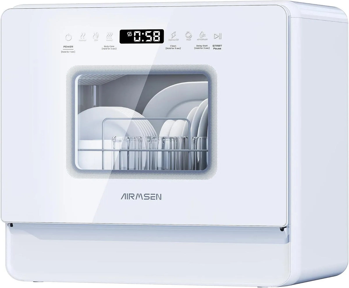 Geschirrspüler, AIRMSEN Tischgeschirrspüler Mini mit Weichwasseranlage, ohne Wasseranschluss, 7+2 Programmen & 5L Wassertank