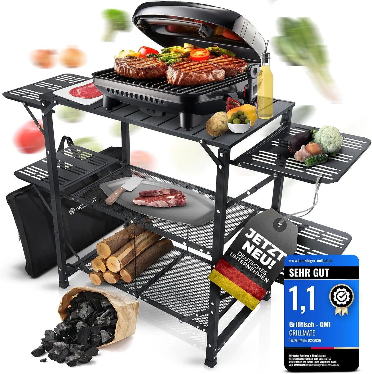 Grill, Tisch für, Gewicht 50kg Belastbar, GRILLMATE Grilltisch Outdoor Wetterfest Klappbar, Beistelltisch, Balkon, Camping, Garten