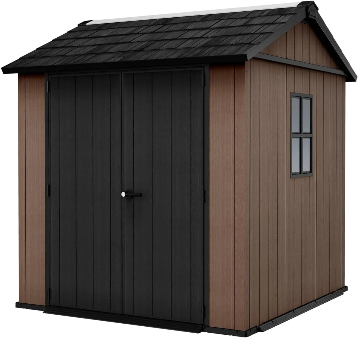 Gartenhaus Keter Braun, Newton 757/775, Naturholzoptik, Maße 223,8 x 230 x 246 cm, 4 m², Türen und Fenster, schwenkbar