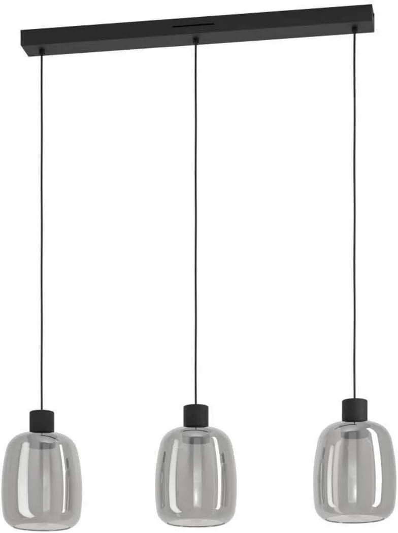 Smart-Home LED Pendelleuchte Molochio-Z EGLO connect.z, ZigBee, Hängelampe 3-flammig aus schwarzem Metall und Rauchglas, warmweiß-kaltweiß, RGB