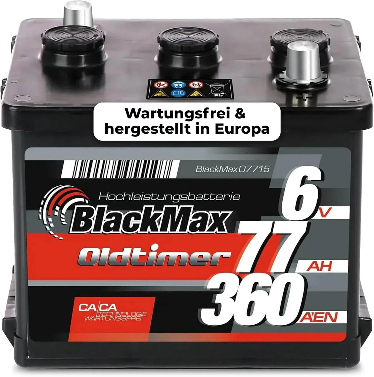 Modell 360A 360A 360A/EN 07715 BlackMax Oldtimer, Spannung 6 Volt Autobatterie für PKW, Starterbatterie mit Ca, wartungsfrei & sofort startklar