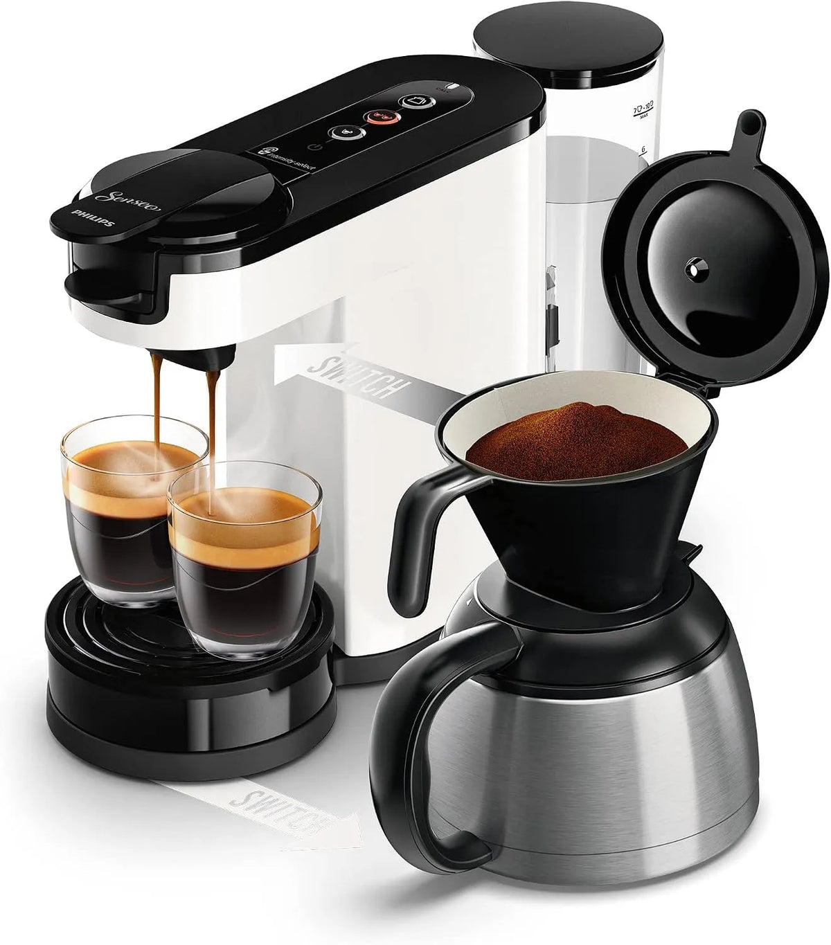 Philips Kaffeemaschine 2-in-1-Brühtechnologie 1-Liter-Wasserbehälter HD6592/04, 7 Tassen in einem Durchgang, in Weiß