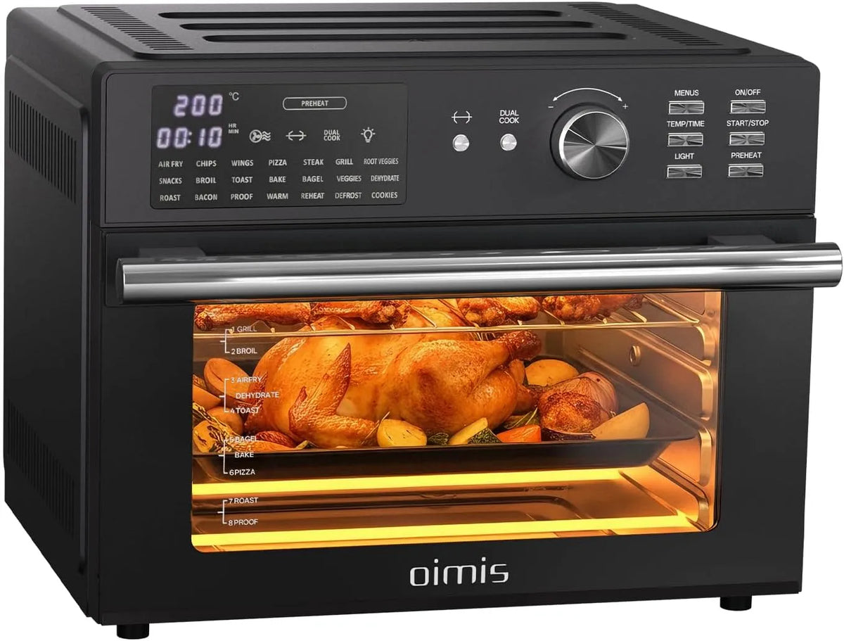 Heißluftfritteuse, xxl 30L 1800W, 7 Zubehör, Dual Cook, Grillen, in Schwarz, mini backofen mit umluft, 21 in 1 pizzaofen elektrisch mit Timer