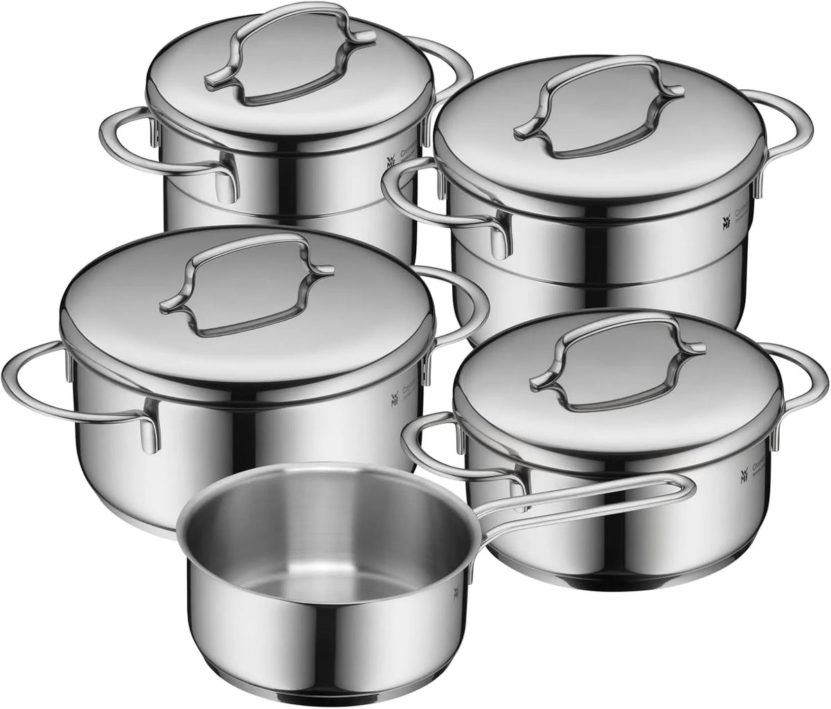 WMF Topfset, Mini Vorteils Induktion klein 5-teilig, Kochtopf Set mit Metalldeckel, Cromargan Edelstahl