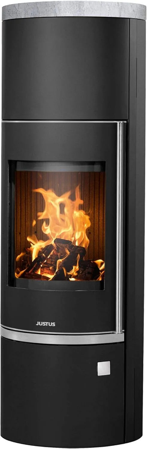Kaminofen 5693, Justus 11 Faro W+ 2.0 Stahl in Schwarz mit Speckstein-Abdeckplatte