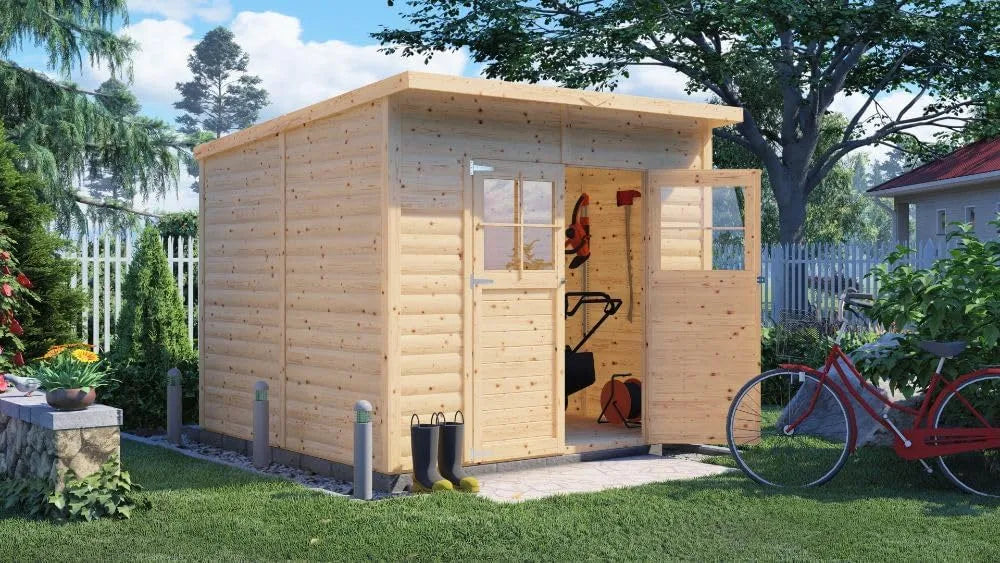 Gartenhaus, Maße 251x254x210 cm, 6m², 19mm Wand, Alster, Gerätehaus Holz, Pultdach, inklusive. Fußboden, Lagerschuppen Garten