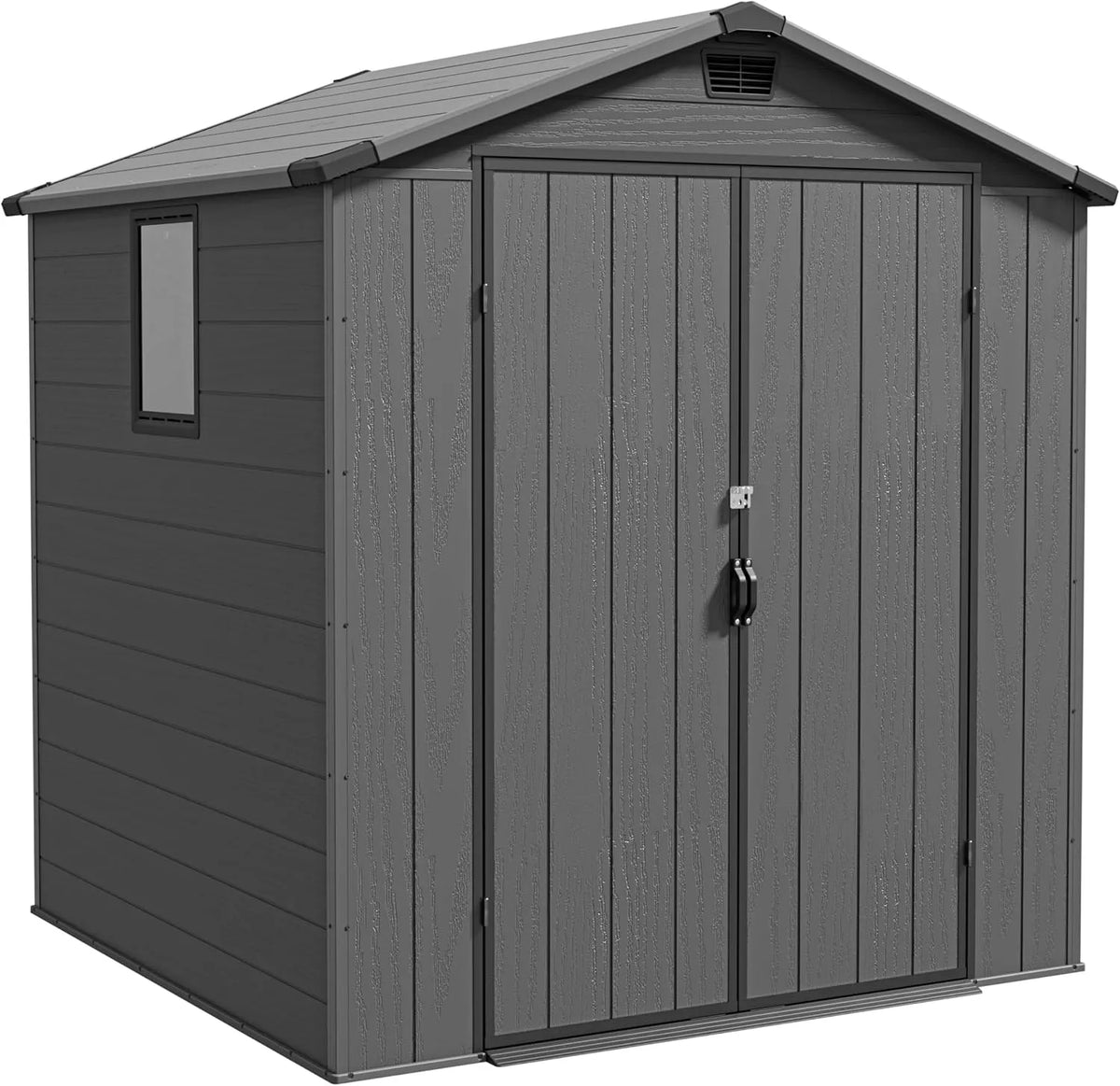 Gartenhaus, Kunststoff mit abschließbarer Tür, 1,8 x 1,8 m Outdoor-Schuppen, wetterfest für Fahrrad, Terrasse & Hinterhof, Dunkelgrau