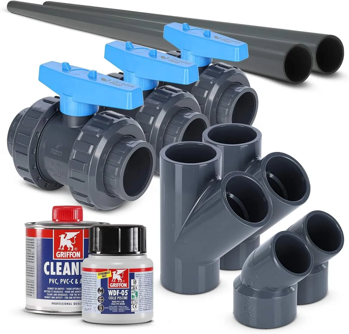 Pool, PVC-U Bypass Set 2 45° für Wärmepumpen Ø 50 mm Poolheizung Schwimmbecken Heizung Erwärmung Wassererwärmung