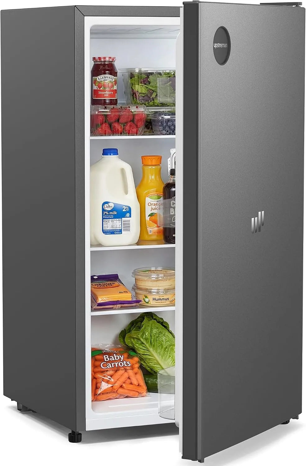 Kühlschrank CR91, Klein mit 3 Türablagen & Glasablagen, Leiser, Büro, Upstreman 91 Liter ohne Gefrierfach, 7 Einstellbarer Thermostat, Dunkelgrau