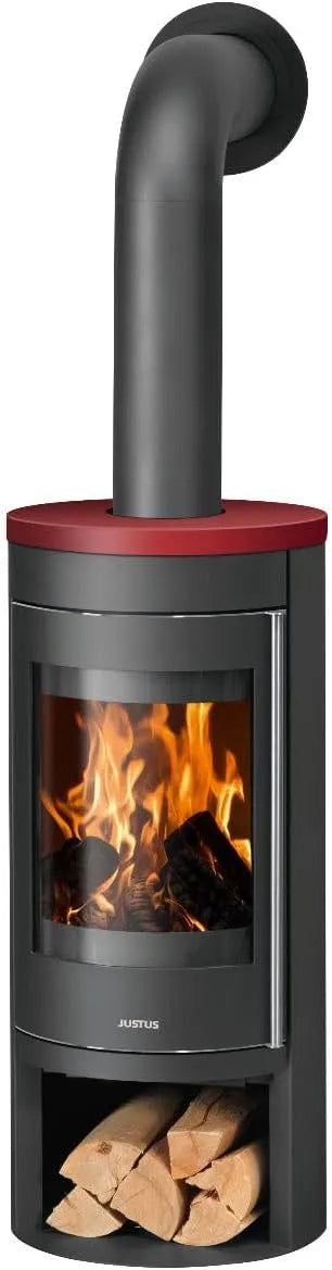 Kaminofen 4815, Justus 37 Mino 2.0 Stahl in Schwarz mit Keramik-Abdeckplatte Bordeauxrot