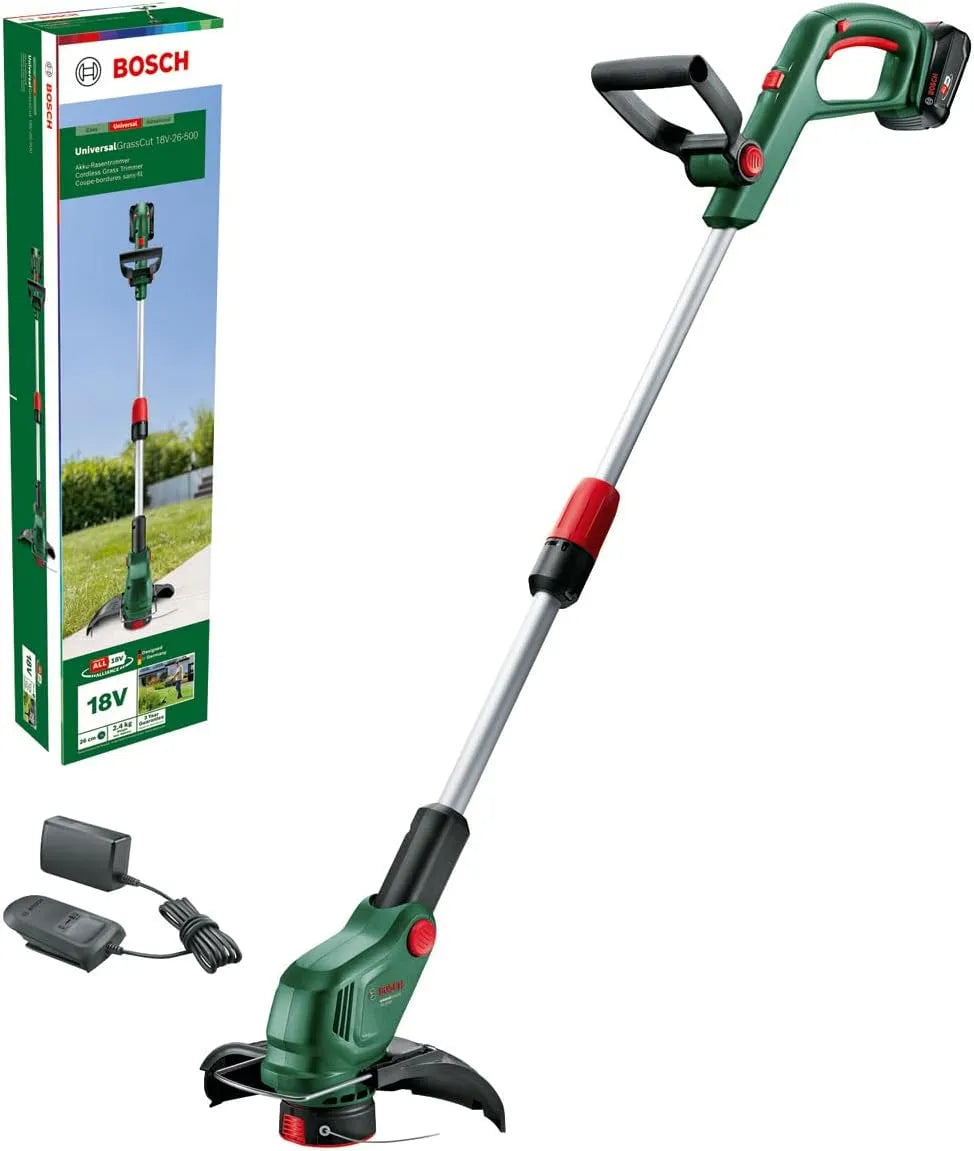 Bosch Rasentrimmer 18V-26-500 18-Volt-System, Schnittkreisdurchmesser: 26 cm, Ladezeit: 65 min, mit 2.0 Ah-Akku und Ladegerät