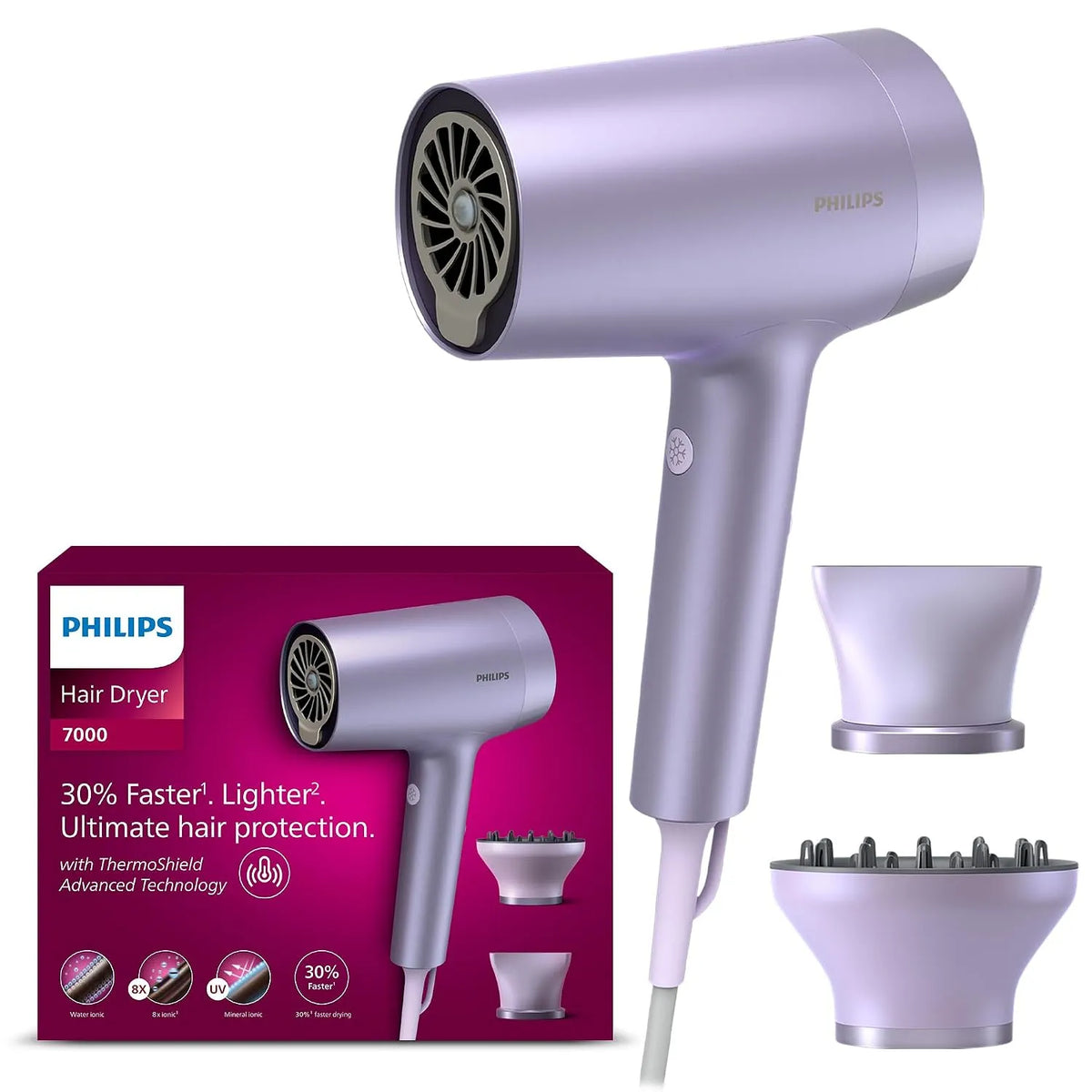 Philips Modell, Haartrockner der Serie, fortschrittliche ThermoShield-Technologie 7000 BHD720/13, Leistung 1800 W, Mineral- und Ionenwasser
