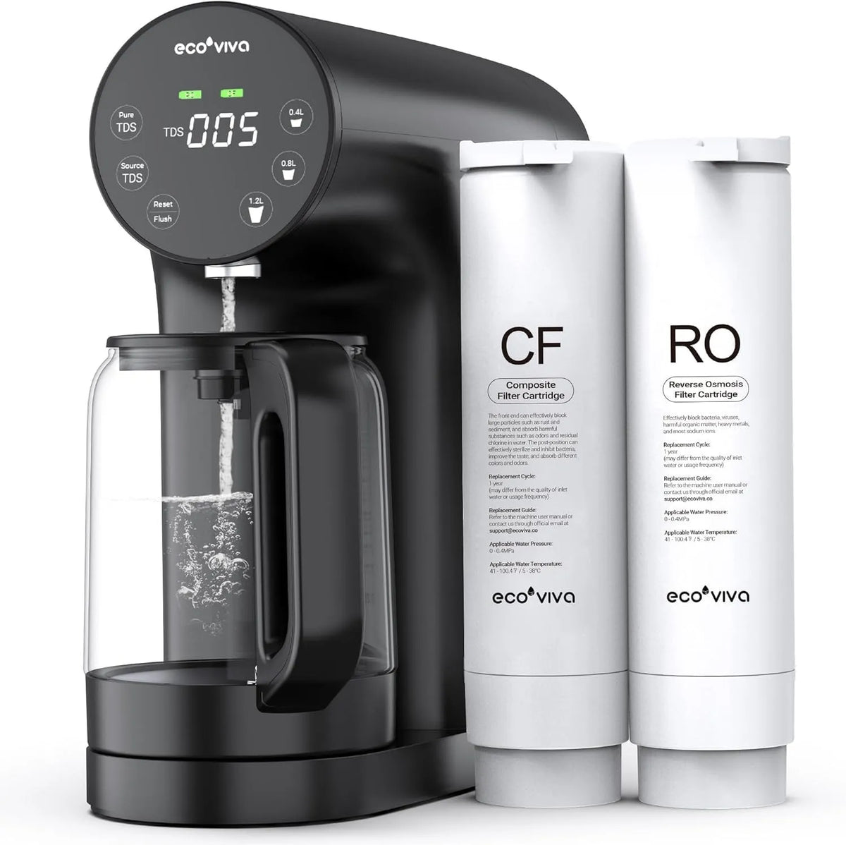 Modell Osmoseanlage WP-RO-200G Ecoviva Auftisch, Trinkwasser Umkehrosmoseanlage mit 5-stufige Filtration, 3:1 Rein zu Abfluss, Echtzeit-TDS-Monitor