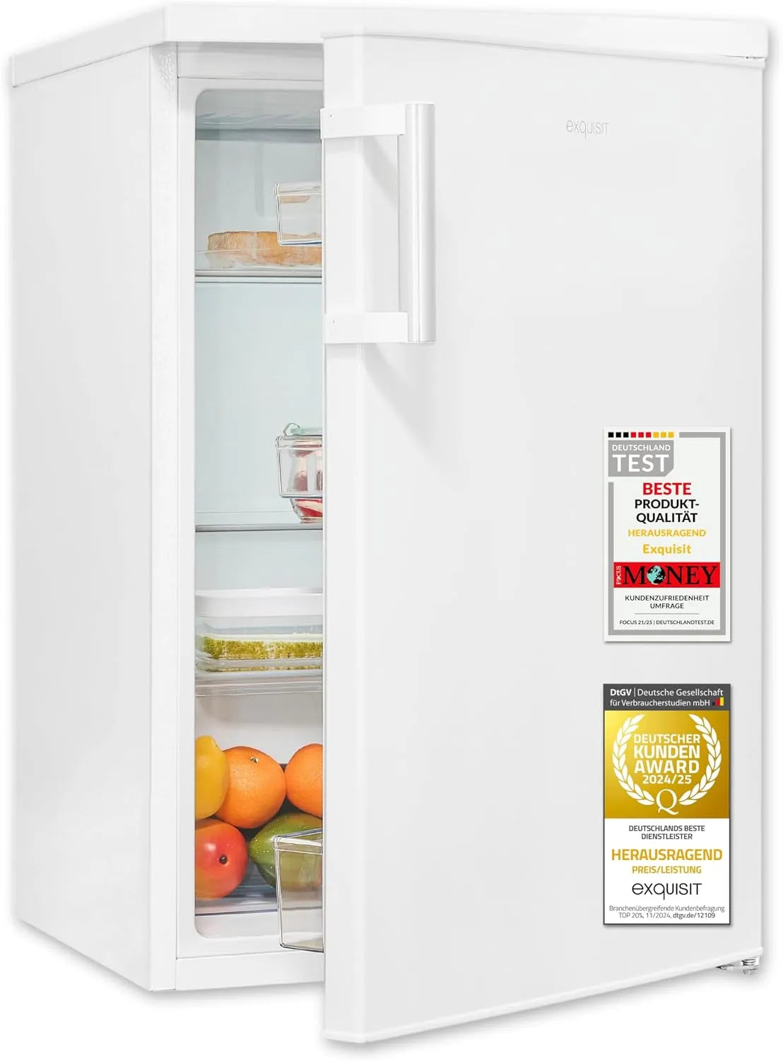 Exquisit Kühlschrank KS516-V-H-010C, 37 dB, kompakt, verstellbare Glasablagen, manuelle Temperaturregelung, Fassungsvermögen 133 l Nutzinhalt, weiss