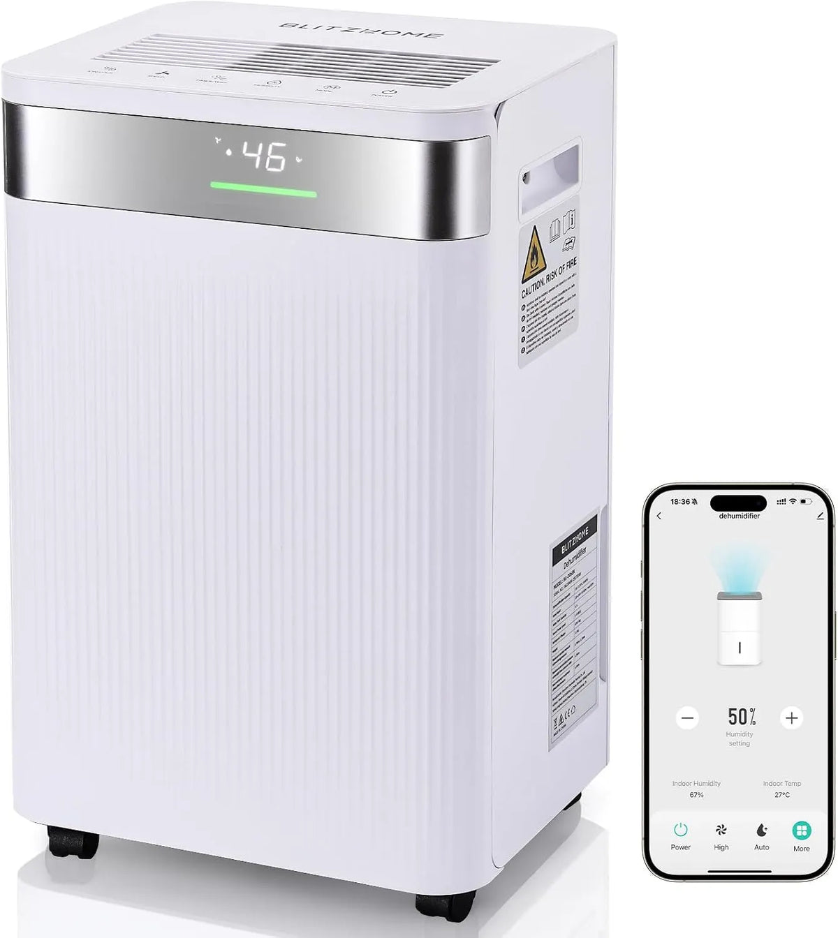 Luftentfeuchter ca.40m, BLITZHOME 20L, 20L/24H, 24H Entfeuchter Elektrisch für ca.40m², Fassungsvermögen 4,5L Tank, Fassungsvermögen 20L, LED-Anzeige
